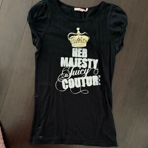 Juicy Couture Black Tee with Gold Crown and Silver Graphic